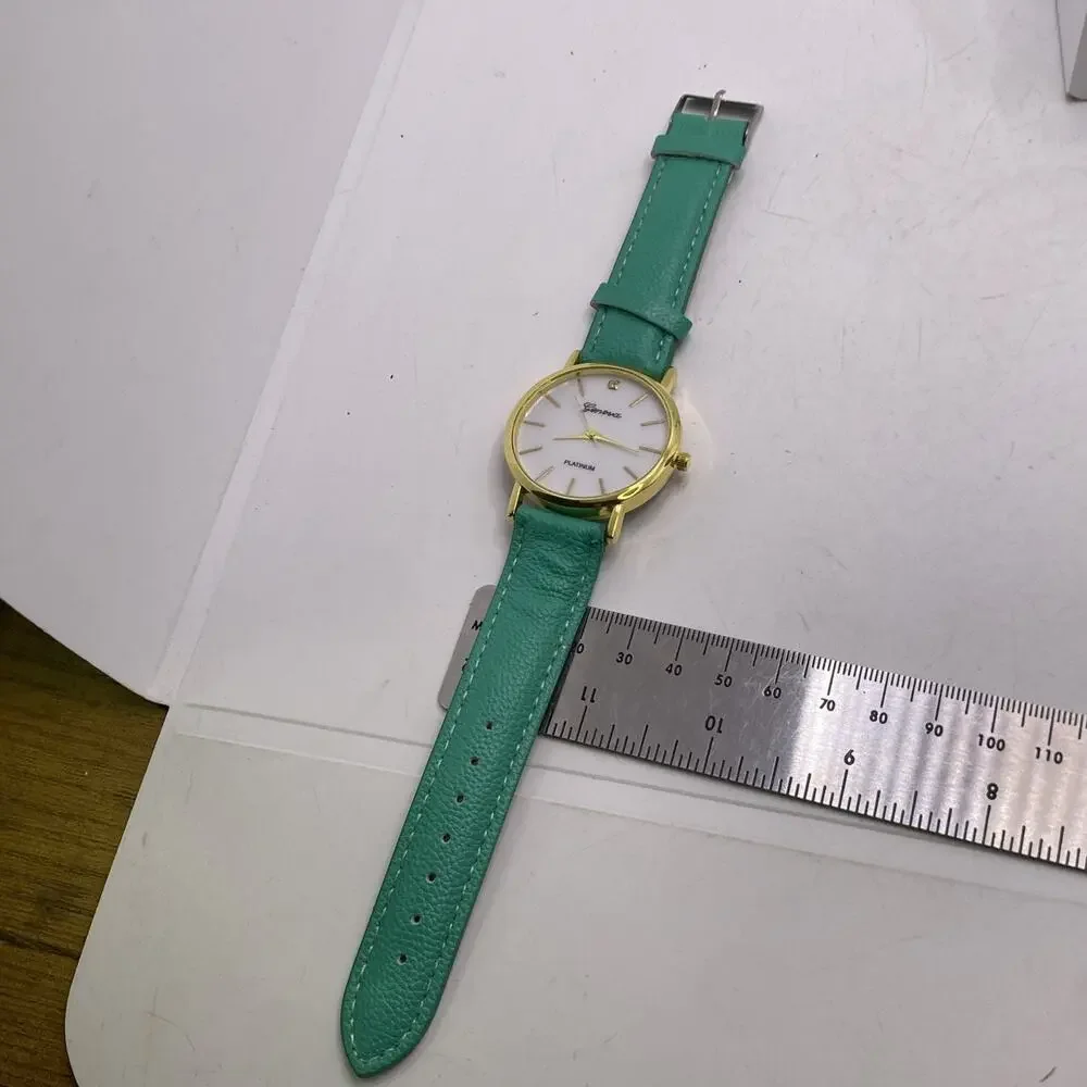 Geneva Gold Tone Green Watch Works New Battery